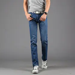 Штаны на весну-осень мужской Slim Fit простой Стиль Прямые джинсы Для Мужчин's Повседневное высокое качество одноцветное Цвет деним Мотобрюки