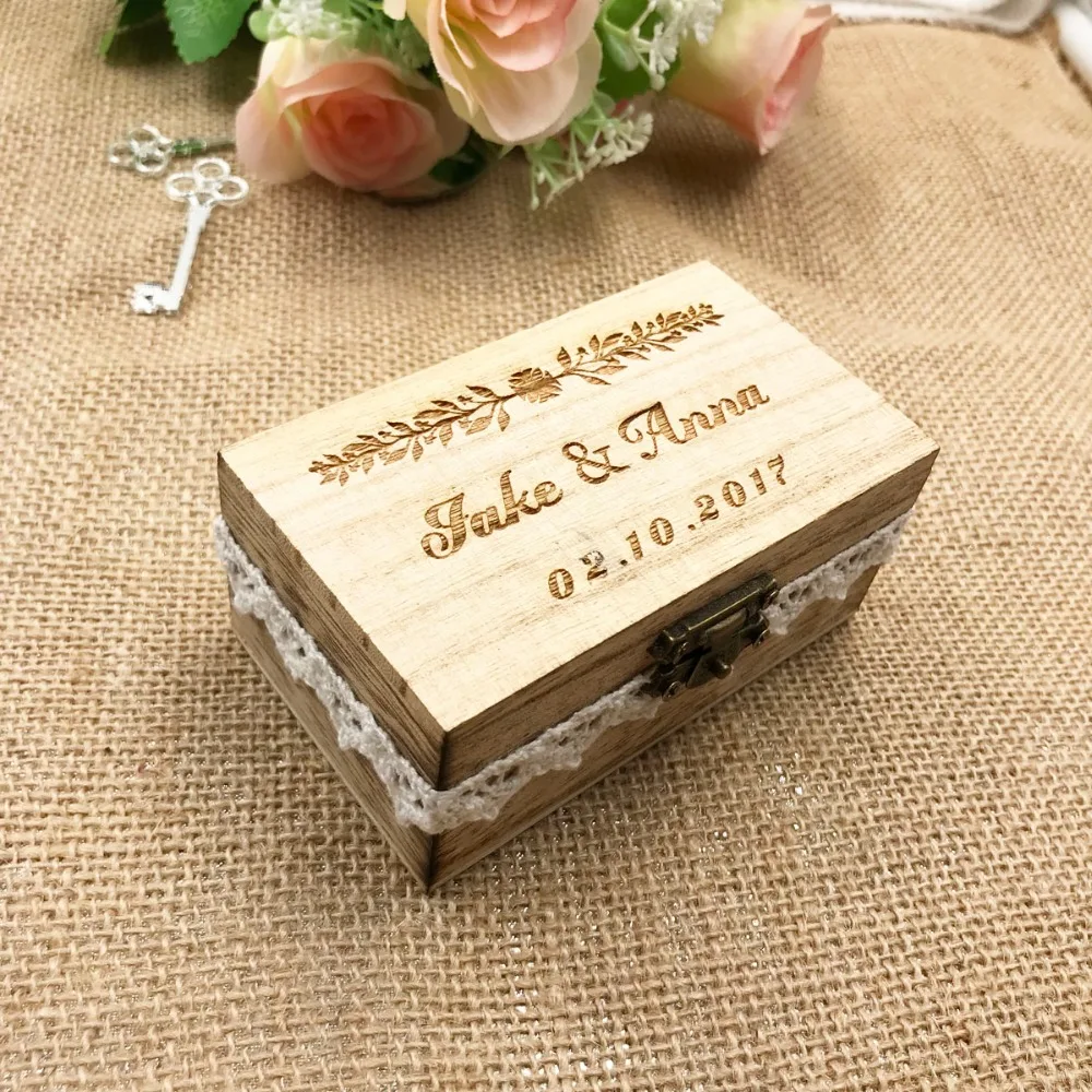 Personalized Rustic Ring Bearer Box Custom Wedding Ring holder vintage Wedding Ring Bearer Pillow Box, Engraved Wooden Ring Box3