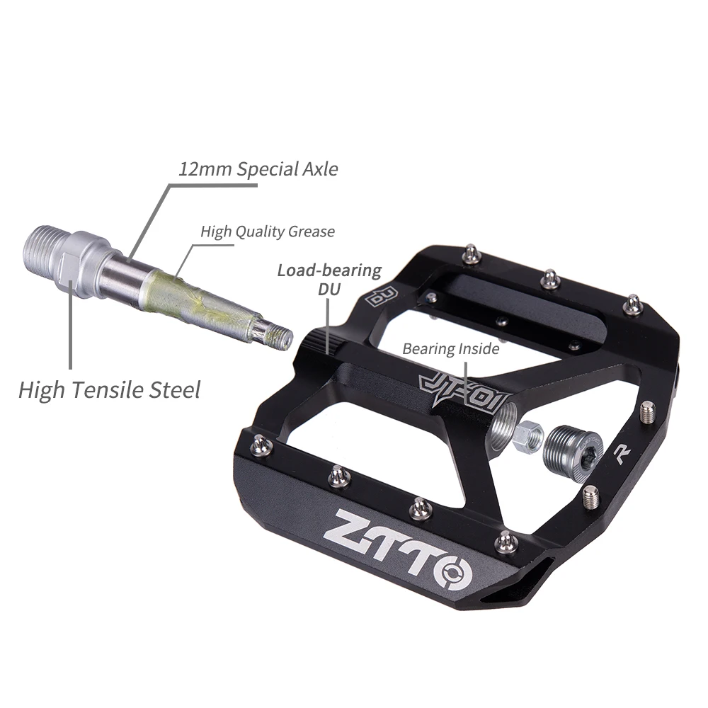 ZTTO MTB Ultralight Aluminium 12mm As Downhill Ontwerp Lagers Du Systeem Weg Mountainbike Anti-slip Platte fiets Pedalen