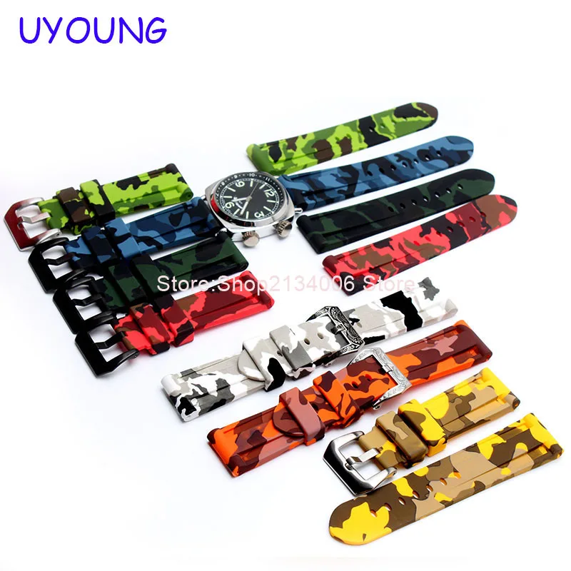 UYOUNG 22mm 24mm rubber Bracelet Silicone Rubber Watch bands Waterproof camouflage color