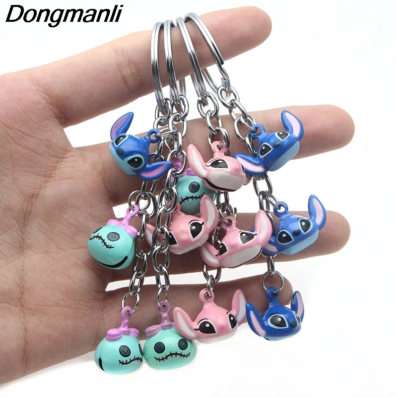 

P3059 Dongmanli Cute Cartoon Stitch Bell Keychain Keyring Alloy Metal Pendants Cartoon Key Ring Cosplay Accessories Gift
