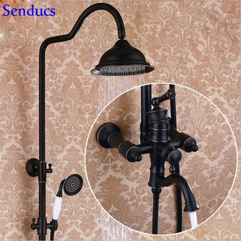 

Senducs Black Shower Set For Luxury European Bathroom Shower System With Solid Brass Shower Faucet Rain Fall Black Top Shower