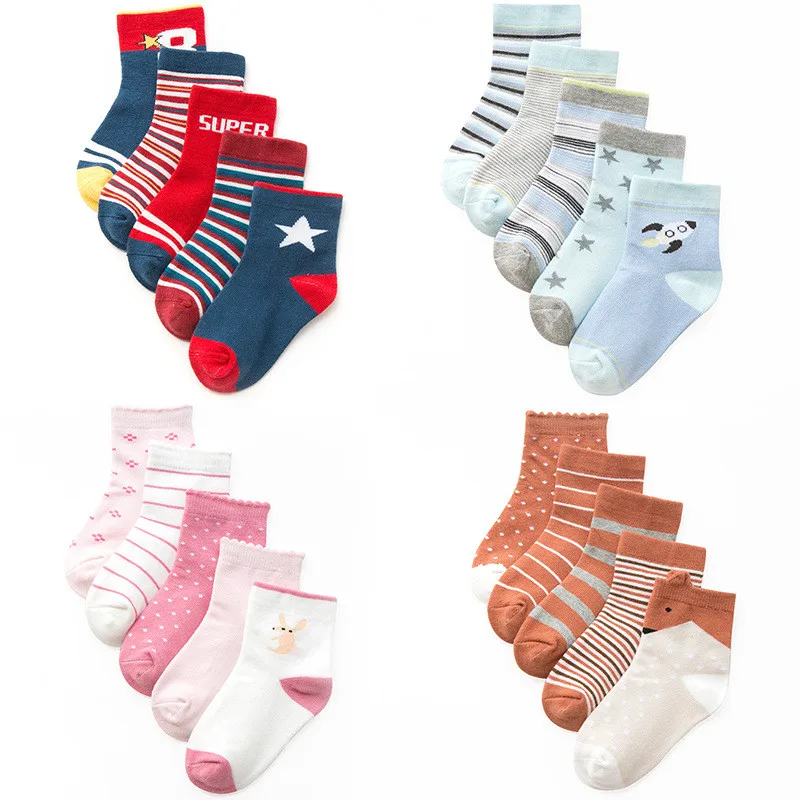 Lawadka 5 Pair/Lot Baby Cotton Socks Striped Cartoon Children Socks