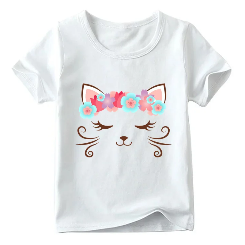 Детская забавная футболка с милым цветком и кошачьей мордочкой летние топы с рисунками для маленьких мальчиков и девочек, футболка с короткими рукавами детская одежда ooo2409