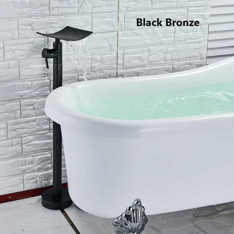 Chrome Waterfall Bathtub Shower Faucet Floor Standing Bath Tub Spout Shower Single Handle Mixer Tap Bathroom Shower Faucet Mixer - Цвет: Black Bronze