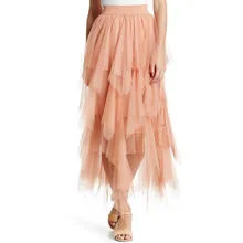 Шикарные длиной до щиколотки Асимметричные тюлевые женские юбки Мягкая юбка из фатина Женская Многоуровневая Бохо длинная юбка-пачка растягивающийся пояс