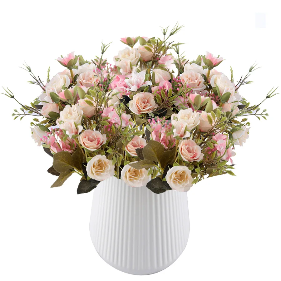 fake roses artificial flowers high quality bouquet hydrangea gypsophila leaf accessories for christmas home wedding decoration