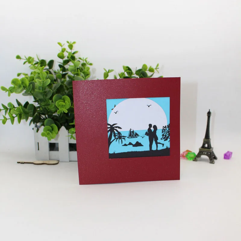  3D Laser Cut Handmade Moonlight Sweet Lover Paper Invitation Greeting Cards PostCard Valentine's Da - 32840472393