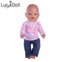 Luckdoll Раффлед круглый лонгслив с круглым вырезом и джинсы для 43 см куклы или 18 дюймовых кукол одежда куклы