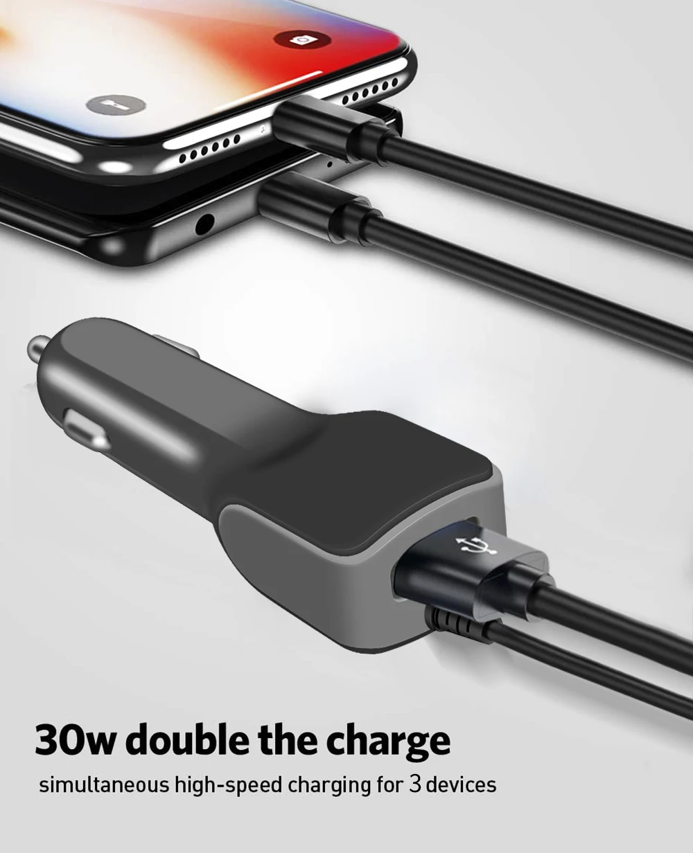 For Type-c charger car for android fast quick charge with cable for iphone USB Car Phone Charger For Samsung Xiaomi Redmi Note 7 quick charge 2.0
