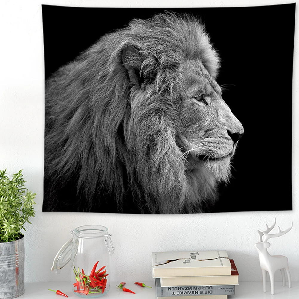 

Nordic Simplicity Black and White Lion Tiger Leopard Printed Tapestry Bedroom Hanging Table Cloth Wall Hanging Decor