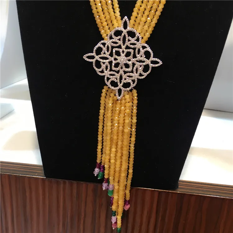 New style multilayer yellow stone necklace micro inlay zircon accessories clasp fashion jewelry