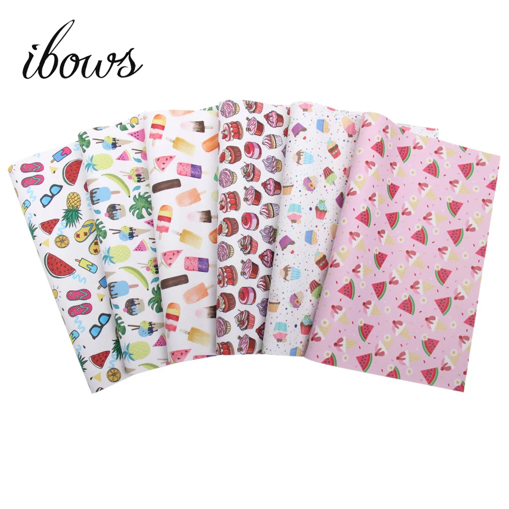 

IBOWS accessories 22*30cm Fruits ice cream Printed faux artificial Synthetic leather fabric hair bow diy decoration craft 1piece
