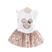 Лето, платье с Минни Маус для девочек, одежда для детей, модный короткий костюм-пачка, детские платья с принтом единорога, одежда
