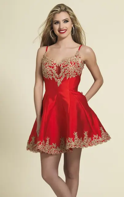 red and gold cocktail dress