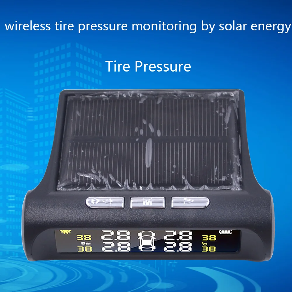 

Solar Charging Car TPMS Tire Pressure Monitoring System HD Digital LCD Display tool Wireless 4 external Sensor
