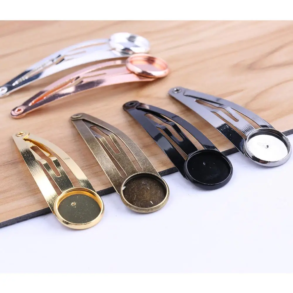 

onwear 10pcs Fit 12mm cabochon hair clip hairpin base settings rose gold black silver color diy Hairclip pin bezel trays