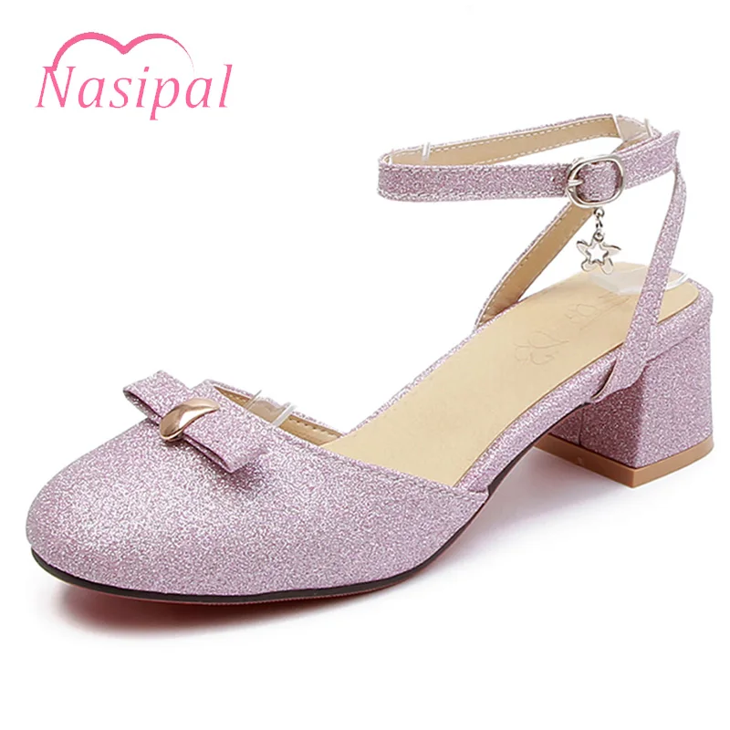 

Nasipal Summer Women Shoes Chunky Heels Women Sandals Casual Shoes Ankle Strap Sandals Femme Large Size 28-52 Gold Silver C644