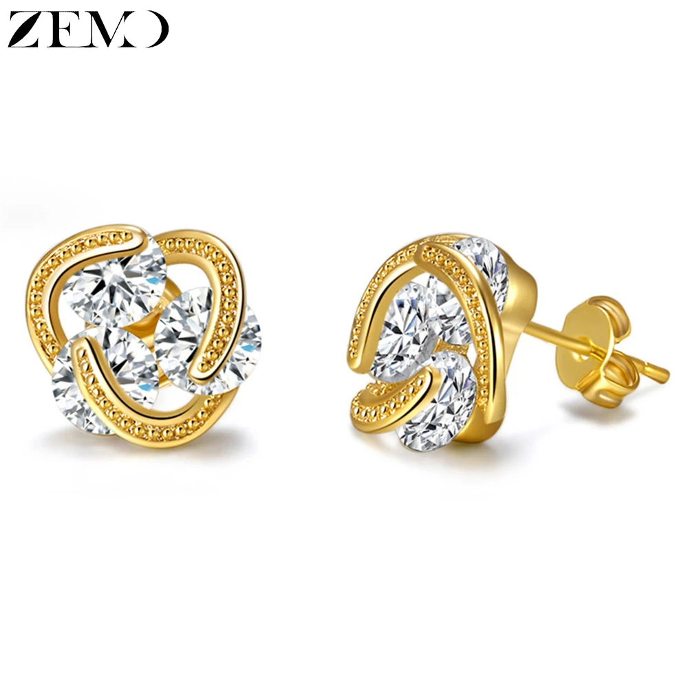 

ZEMO Gold Color Stud Earrings for Women Trendy CZ Cubic Zircon Earrings Crystal Round Stud Earring Jewelry pendientes mujer moda