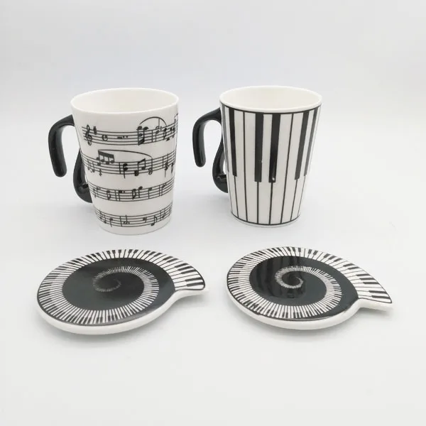 Music Cup Mug Staff Notes Piano Keyboard Ceramic Cup Porcelain Mug Coffee Caneca with Cover Creative