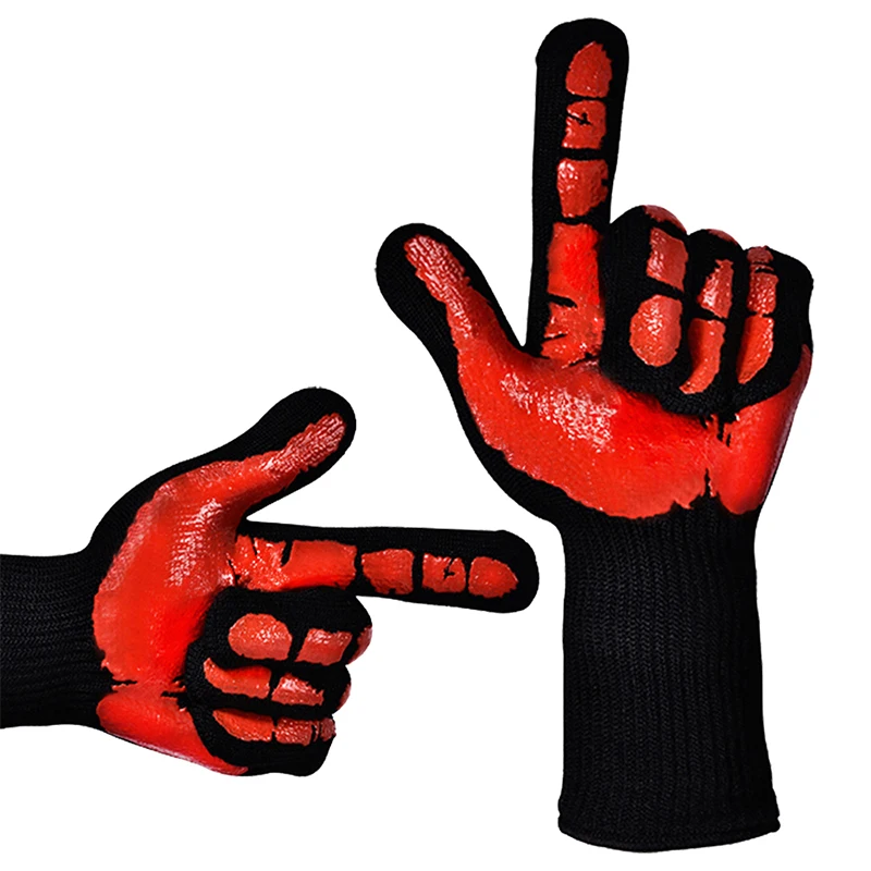 TTLIFE hot Bilayer Knit High Temperature BBQ Gloves Thickening Silicone Cotton Barbecue Baking Gloves