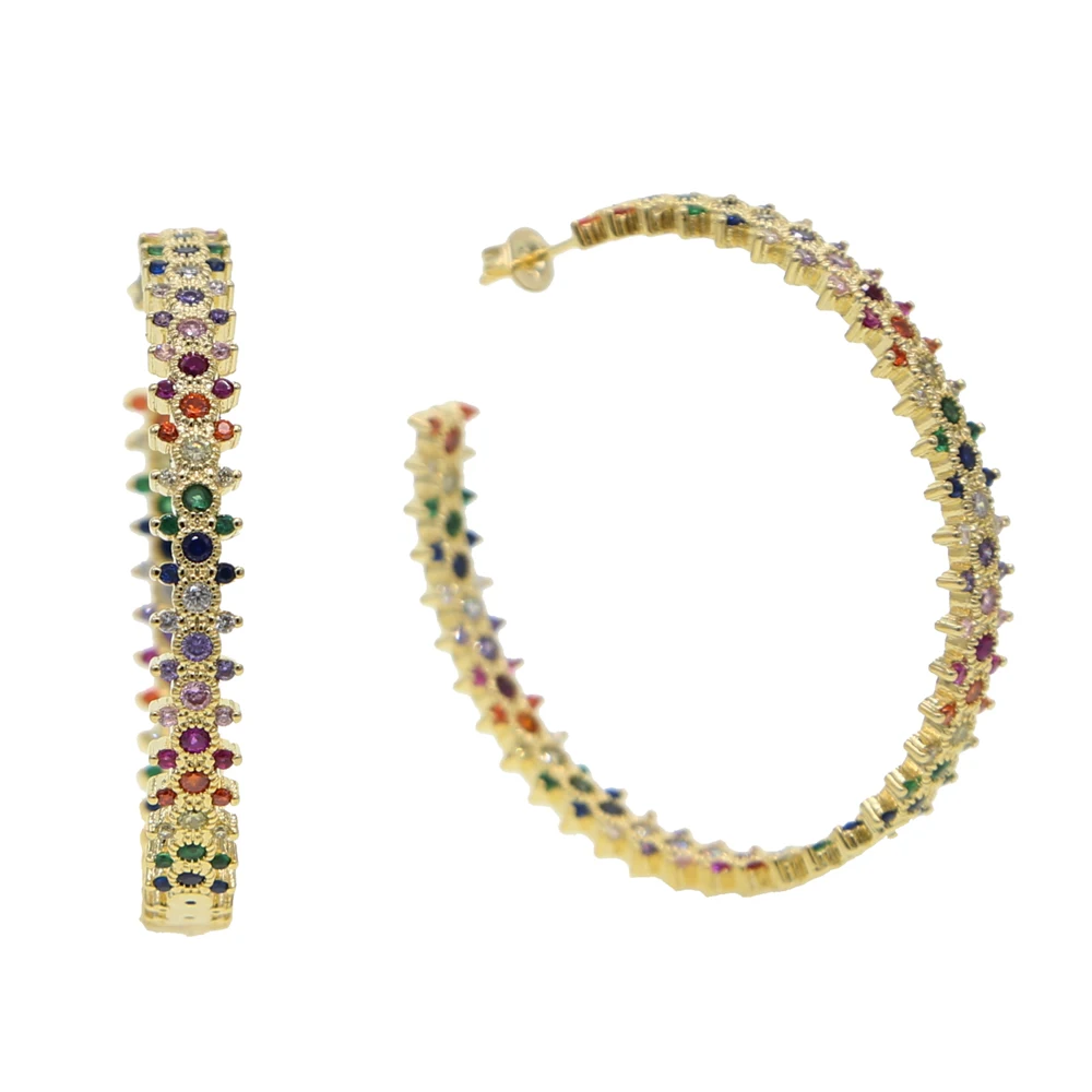 

Big half round hoop earrings with rainbow cz paved luxury colorful cz paved wedding big earrings for lady new earring
