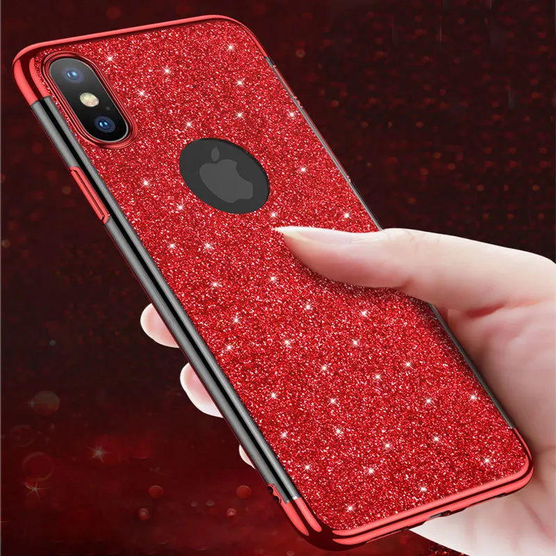 

For iPhone XS MAX Luxury Bling Glitter Flash Shining Powder Case For iPhone X XS 6 6S 7 8 5 5S SE Crystal Plating Sequins Cover