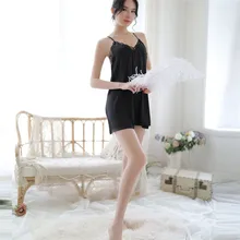 Женское кружевное белье для сна, одежда для сна, сексуальная пижама на бретельках с v-образным вырезом, Летняя Сексуальная Женская свободная Пижама, комплект одежды 40al05