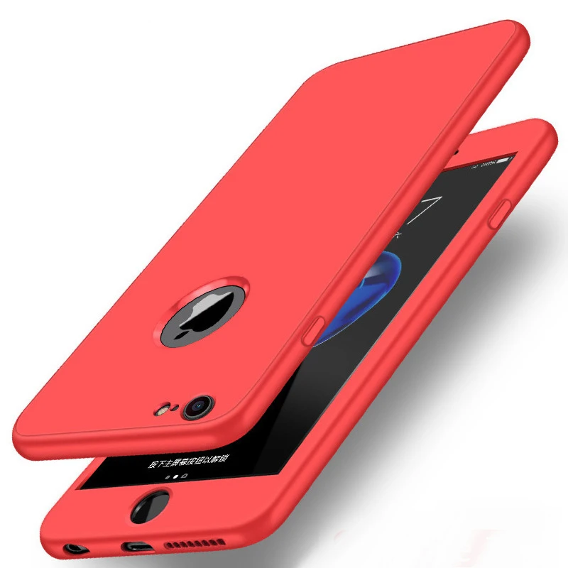 360 градусов силиконовый чехол для iPhone 6 s 6S 7 8 X XR XS MAX 5 5SE de samsung galaxy S8 S9 Plus S7 Note 8 Note 9 чехол для сотового телефона - Цвет: Красный