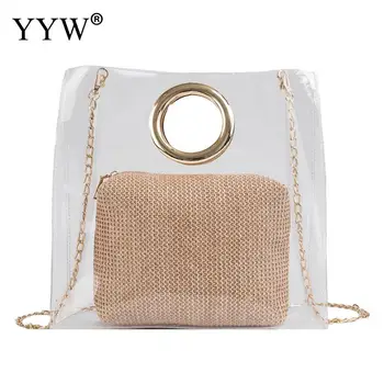 

Fashion Women Straw Woven Beach Bag Handmade One Shoulder Rattan Crossbody Bag PVC Waterprooof Girls for Vocation Beach