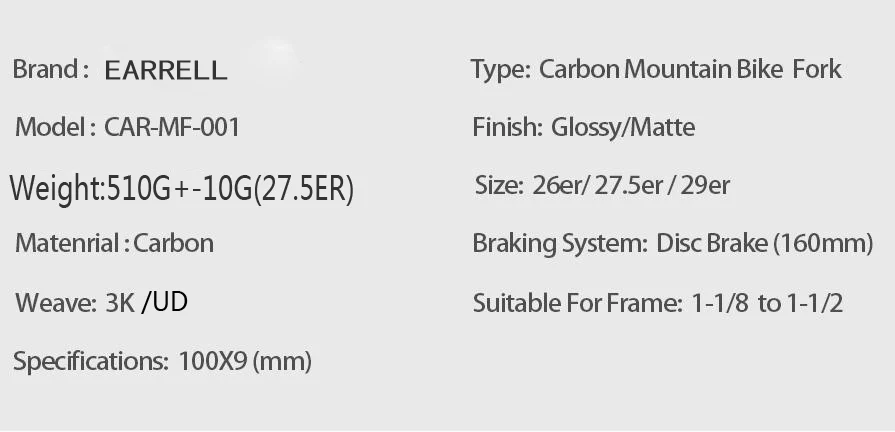 Полностью углеродная вилка 26 27,5 29er коническая 700c дисковый тормоз 9 мм MTB велосипед жесткая передняя вилка для горного велосипеда