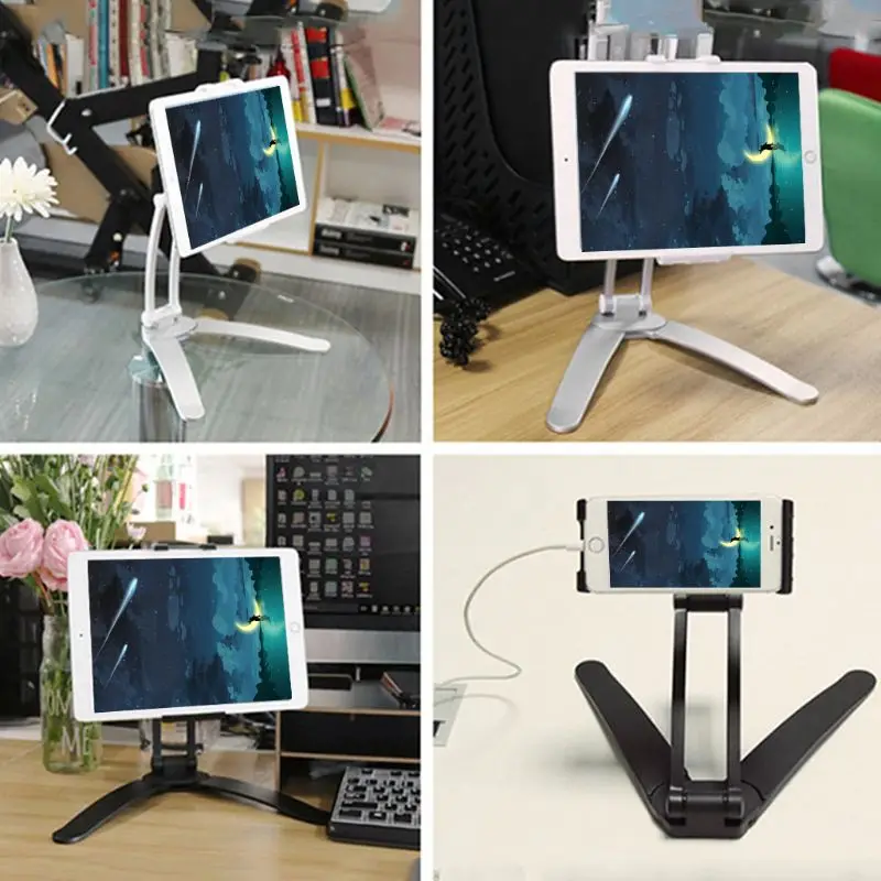

2-in-1 Tablet Phone Holder Flodable Countertop Desktop Mount Stand Under-Cabinet Mounting Base Wall for iPhone iPad Samsung