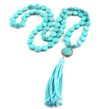 

Fashion Bohemian Tribal Artisan Jewelry Blue Stones Bead Long Tassel Necklace