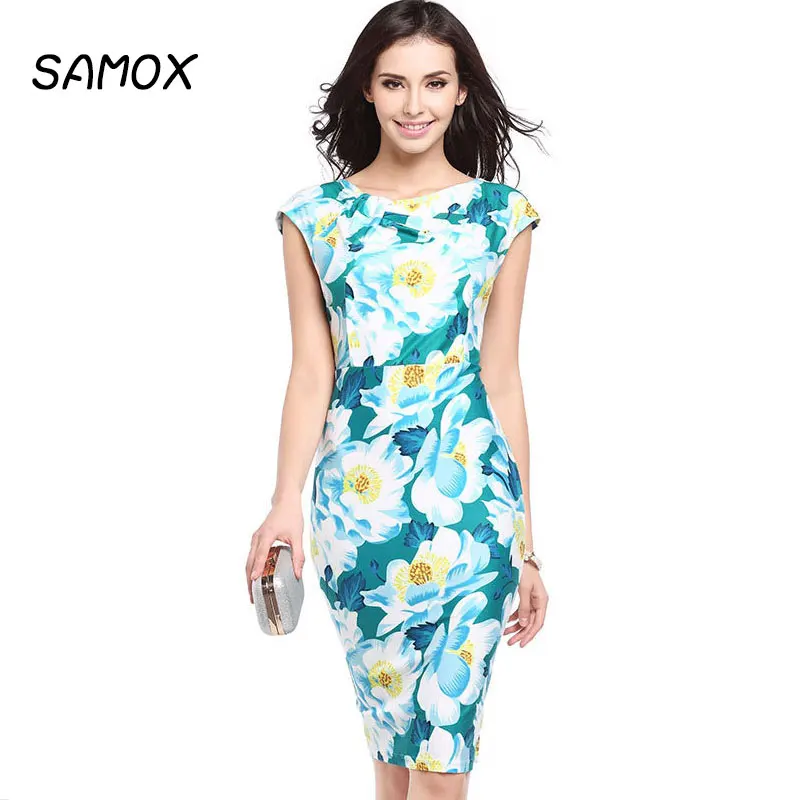 

JSMY 2019 New Summer Fashion Women Printing Slim fit Dress
