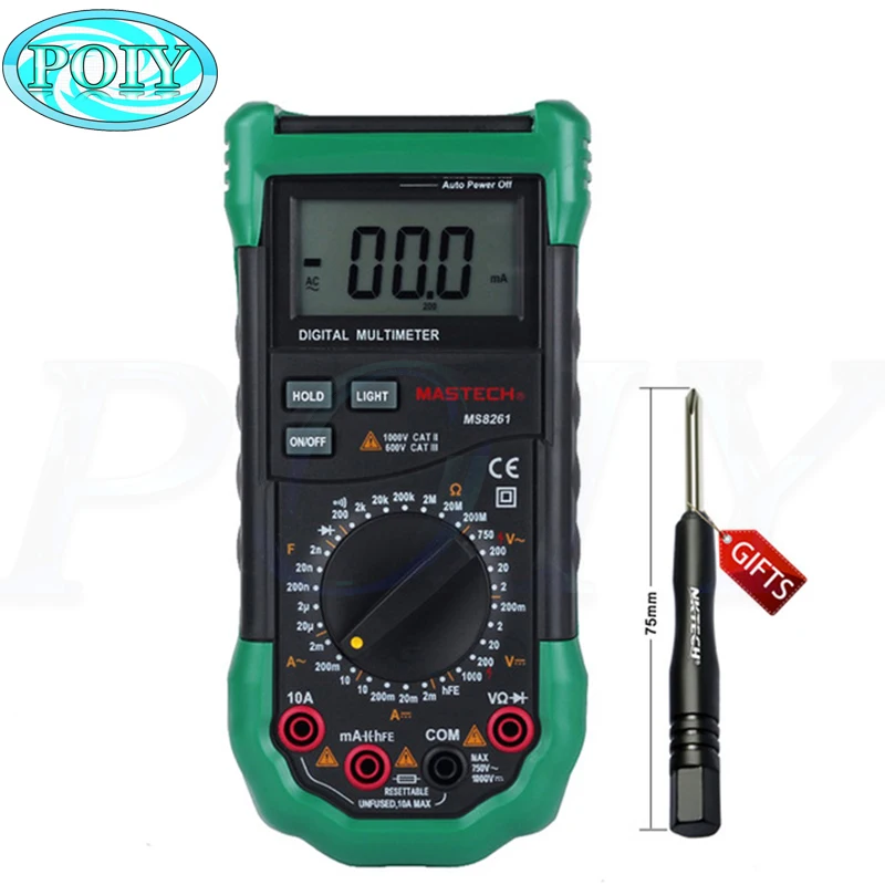 

MASTECH MS8261 Digital Multimeter AC/DC V/A Capacitance Resistance Transistor Tester Meter