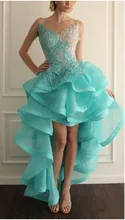 Backless Hohes Niedriges Abschlussball Kleider 2016 Neue Spitze Tiered Organza Formale Abend-partei Abend-kleid-festzug-kleid Nach Maß