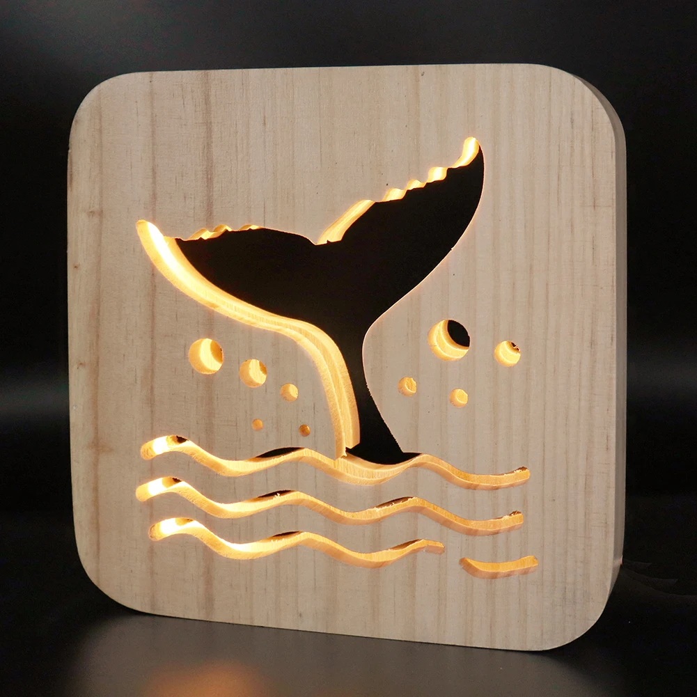 Деревянная рыба в виде хвоста светодиодный ночник USB питание полая лампа украшение стола