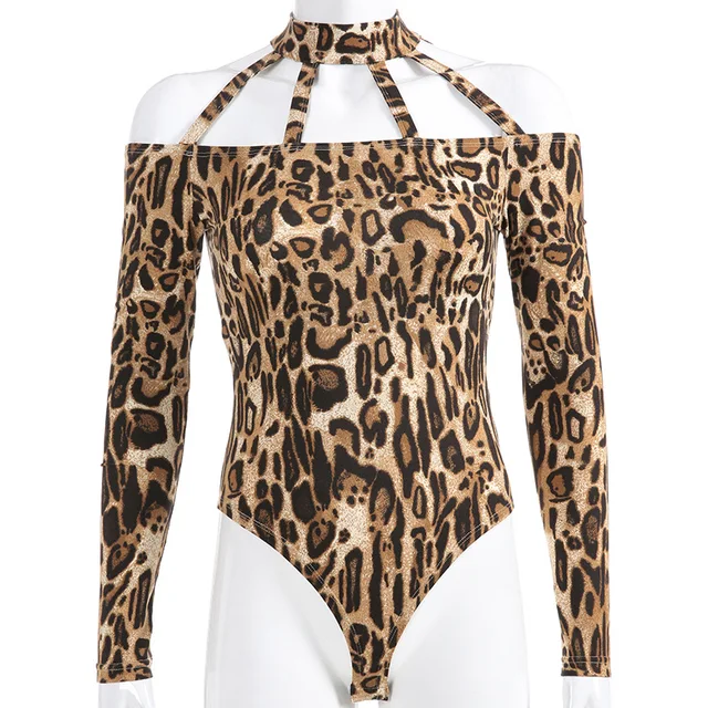 Sheblingbling Fashion Leopard Bodysuits for Women Bodycon Turtleneck ...