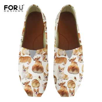 

FORUDESIGNS Kawaii Corgi 2019 Ballet Women Flat Print Canvas Shoes Couples Summer Flat Nurse Casual Animal Loafer Zapatos Mujer