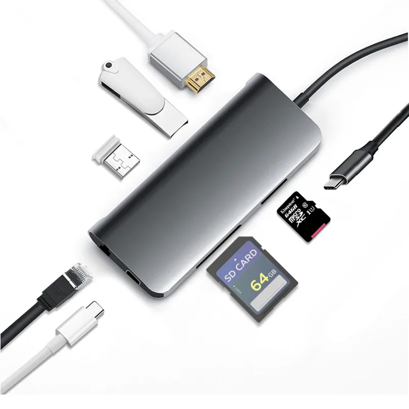 Baolyda USB-C док-станция Thunderbolt 3 адаптер 11в1 type C концентратор с HDMI RJ45 VGA USB3.0 все в одном хаб для MacBook& C-type ноутбука - Цвет: USB C HUB  7IN1