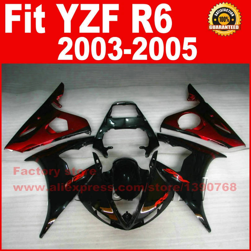 

Motorcycle parts for YAMAHA R6 2003 2004 2005 fairing kit black red YZF R6 fairings kits 03 04 05 7 gifts