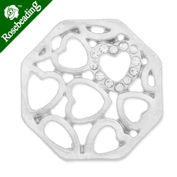 

25mm imitation rhodium plated charms with rhinestones,hearts with rhine stones,fit openable locket pendant,sold 10pcs/lot-C3445