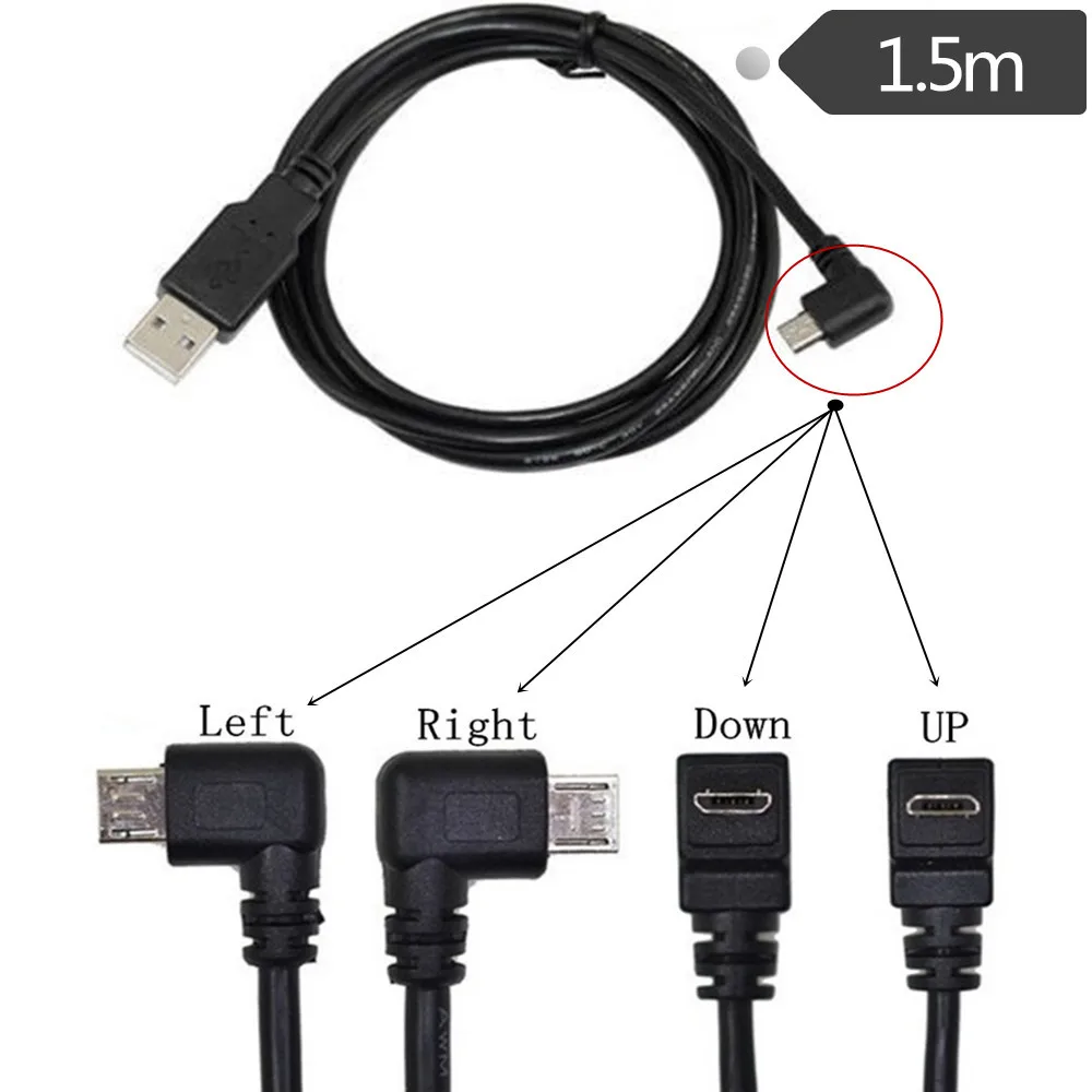 90 градусов 4 Угол micro USB папа к USB 2,0 Тип A папа кабель адаптер 0,25 м 1 м 1,5 м