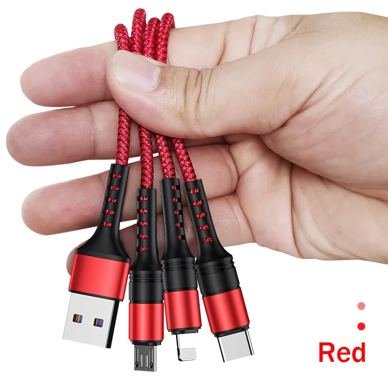USB кабель для телефона Быстрая зарядка данных Шнур для Android type-C, 3 в 1 телефонный кабель Micro-USB type C кабель для Apple Xiaomi huawei AG - Цвет: Red