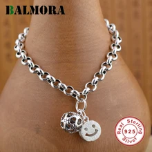 BALMORA Новое поступление подлинные 925 пробы серебряные ювелирные изделия 17,5 см милые смайлики браслеты для женщин девочек подарок на день рождения Esposas SZ0435