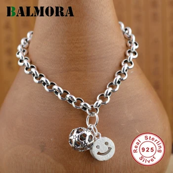 

BALMORA New Arrival Genuine 925 Sterling Silver Jewelry 17.5cm Cute Smiley Bracelets for Women Girl Birthday Gift Esposas SZ0435