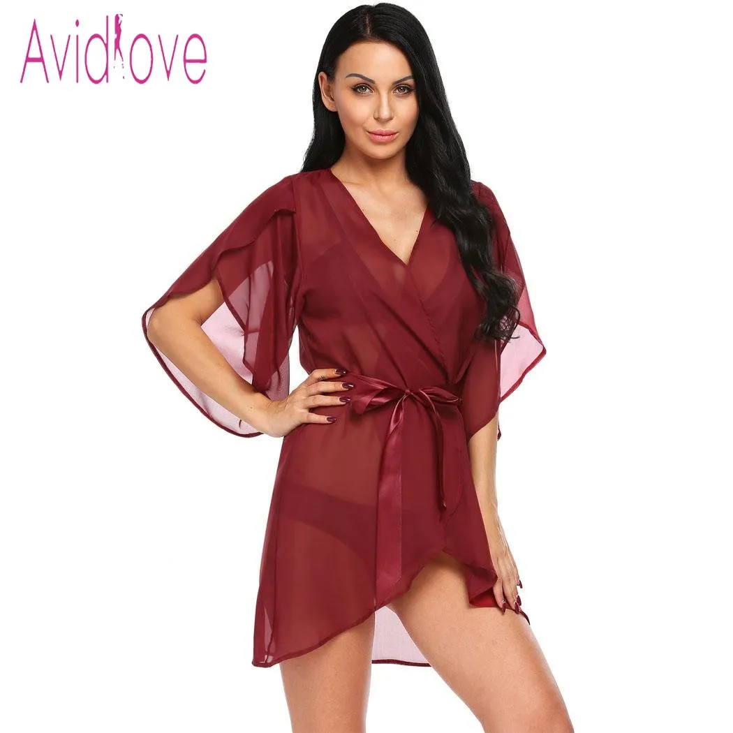 Avidlove Petal Lace Robe Women Lingerie Sexy Hot Erotic Nightwear Sexy Costumes Kimono Bathrobe Dressing Gown Sleepwear Night