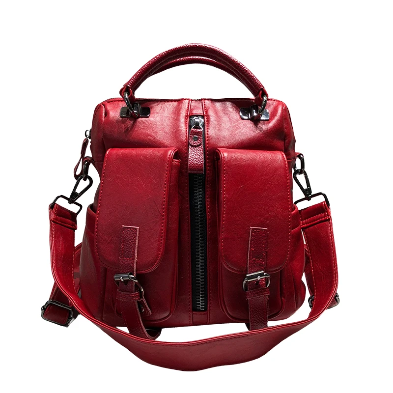 

Color backpack bag 2018 women's bag new style autumn winter backpacks shoulder spanning three bags with pure color Backpack