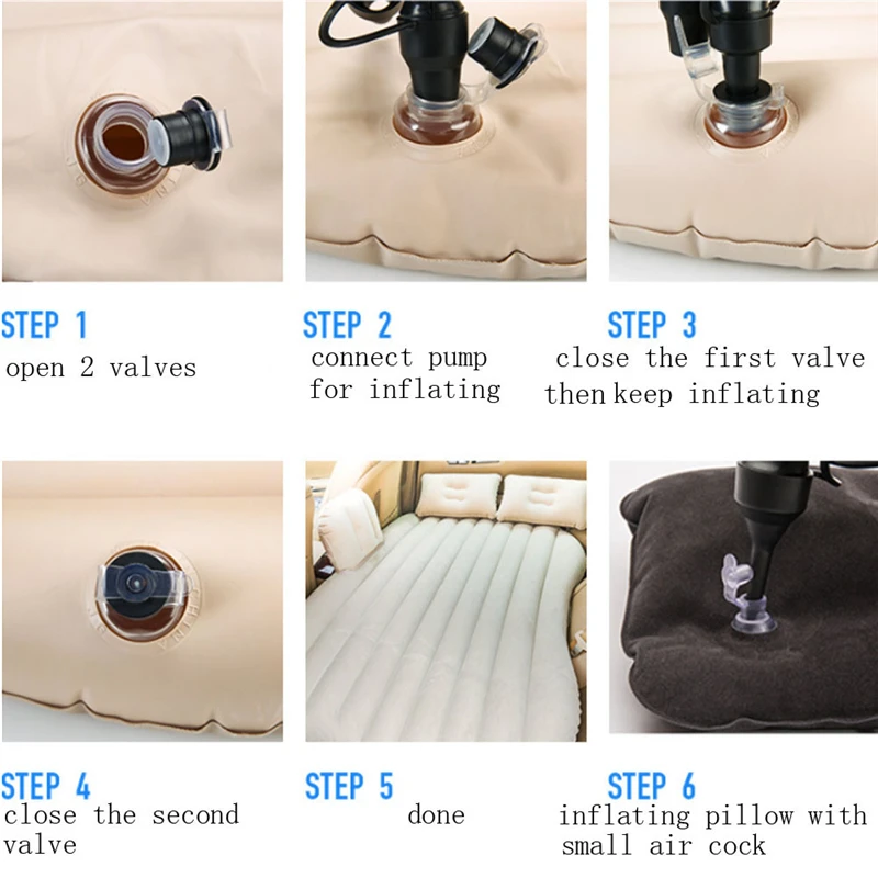 Ergonómico cama de aire de coche colchón inflable para coches cojín Camping SUV se aire sofá con 2 almohadas de aire + 12 V bomba de aire