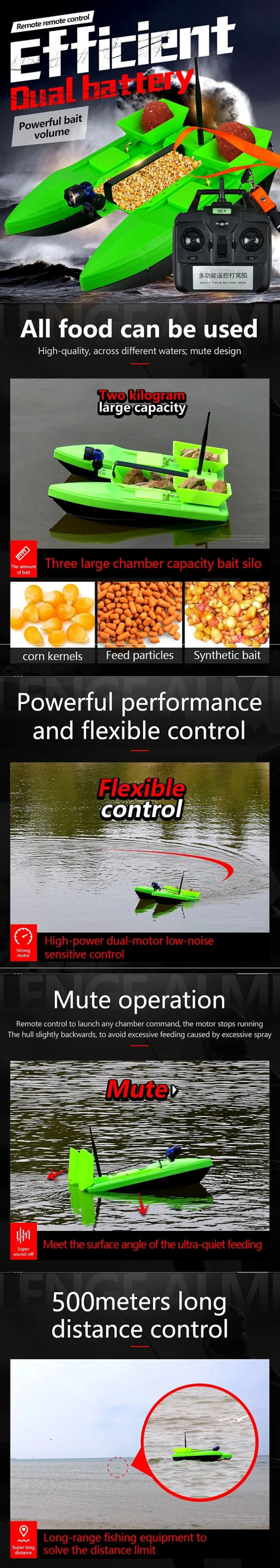 Nível de Ruído Inventor dos Peixes Funis com Motores Baixo 2 kg Isca 5200 Mah Carregamento 2 Pcs Duplos 500 m Controle Remoto Pesca 7 High Quality Esporte e Lazer